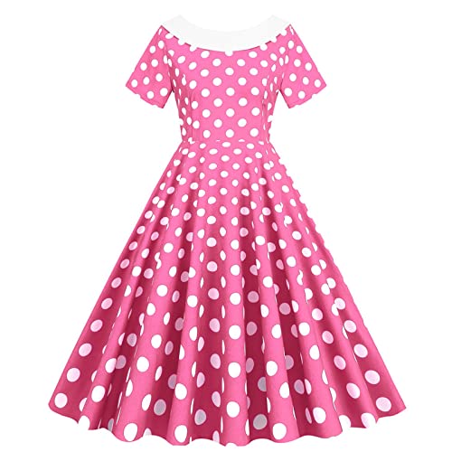 Polka Dot Swing Dress for Ladies Womens Short Sleeve Party Dress Round Neck 50S 60S Rockabilly Dress Vintage Tea Dress Corset Dress for Women 2024 Vestidos Verano Mujer