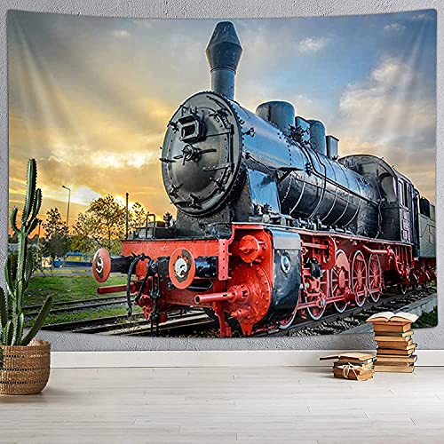 DYNH Steam Train Tapestry, Old Engine Train, Wall Tapestries Hanging Home for Bedroom Living Room Dorm TV Backdrop,Beach Blanket, 60X40 Inches