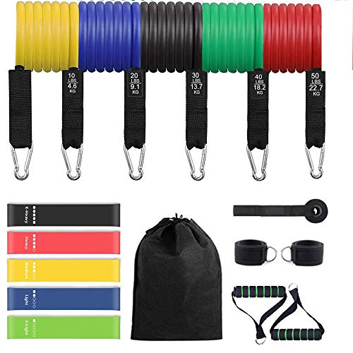 Resistance Bands Set 12/17PC with Handles- Stackable Exercise Bands,Training Tubes Large Handles,Ankle Straps,Door Anchor Attachment,Carry Bag Physical Theapy Home Workouts (17pcs)