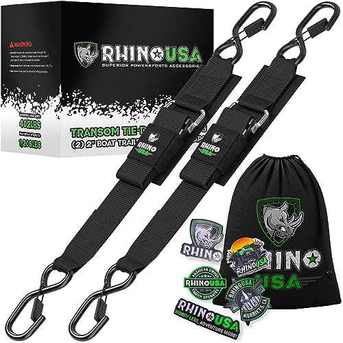 RHINO USA Boat Trailer Transom Straps (2PK)- Heavy Duty 2 inch x 48 inch Adjustable Straps for Trailering - Ultimate Marine Tie Downs Accessories for Boating Safety - Guaranteed for Life