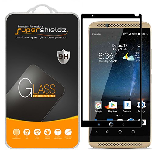 Supershieldz (2 Pack) Designed for ZTE (Axon 7) Tempered Glass Screen Protector, (Full Screen Coverage) Anti Scratch, Bubble Free (Black)