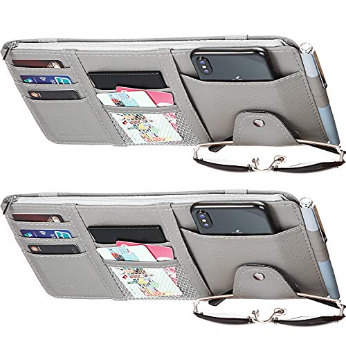 Boao 2 Packs Car Sun Visor Organizer, Sunglasses Holders for Car Sun Visor Pu Auto Interior Accessories Storage Travel Document Holder with Multi Pocket (Gray)