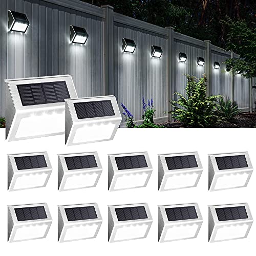 SOLPEX Solar Fence Lights, 12 Pack Solar Powered Deck Lights Outdoor Waterproof,4 LEDs Solar Step Lighting for Stair Stairway Patio Porch Pathway Walkway Garden (Cold White)