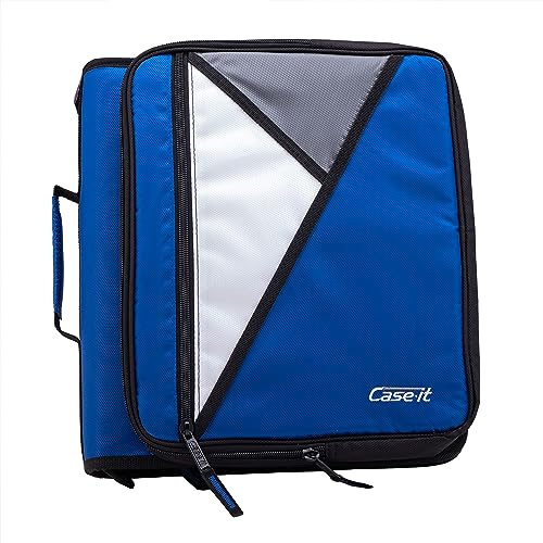 Case-it The Universal Zipper Binder - 2 Inch O-Rings Padded Pocket That Holds up to 13 Laptop/Tablet Multiple Pockets 400 Page Capacity Comes with Shoulder Strap Midnight Blue LT-007