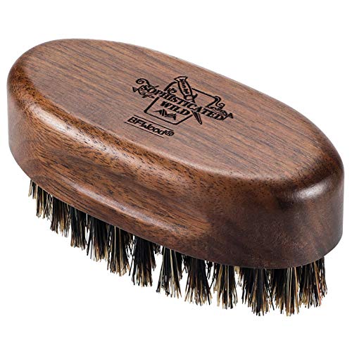 BFWood Small Travel Beard Brush - Natural Boar Bristles with Black Walnut Wood