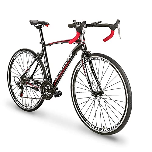 PanAme 21 Speed Road Bike with Light Aluminum Alloy Frame, 700C Wheel Commuter Bicycle with Dual V Brakes, 26” Faster Racing Bike for Men and Women, Triathlon Bike for Adult (FT-Red)