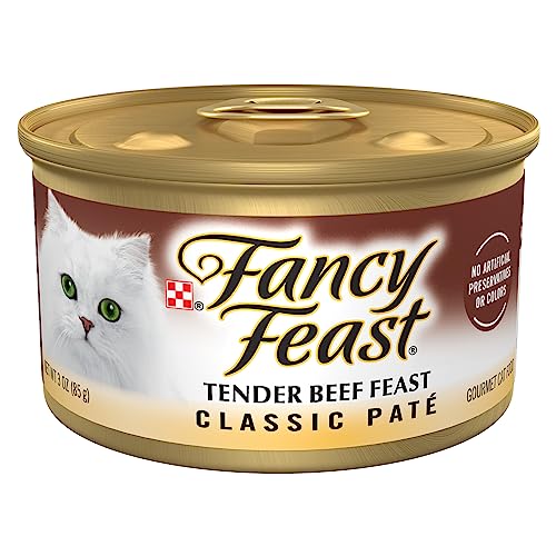 Purina Fancy Feast Tender Beef Feast Classic Grain Free Wet Cat Food Pate - 3 oz. Cans (Pack of 24)