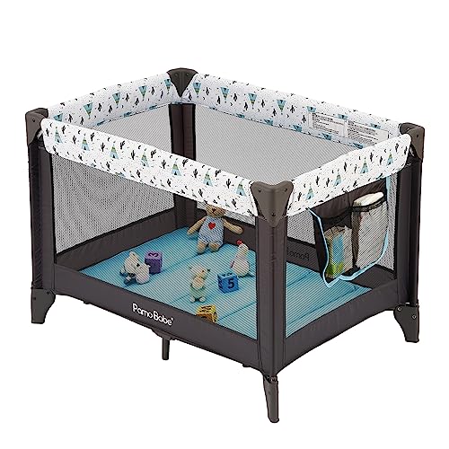Pamo Babe Portable Baby Playpen, Baby playard for Toddlers,Portable Crib with Storage Bag（Blue）