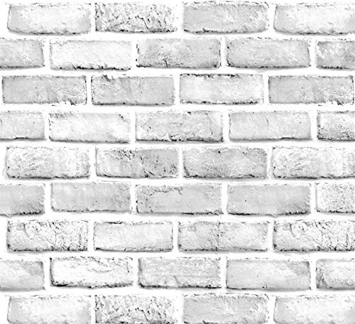 Yancorp 10ft White Gray Brick Wallpaper Peel and Stick Wallpaper Brick Vinyl Wrap,Self-Adhesive Wallpaper Backsplash Kitchen Living Room