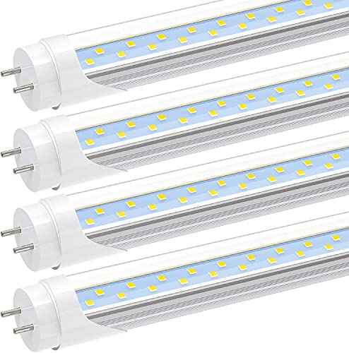 JESLED T8 LED 4FT Type B Light Bulbs, 24W 3000LM 6000K, 4 Foot LED Fluorescent Tube Replacement, ETL Listed, Dual-Ended, Remove Ballast, Clear(4-Pack)
