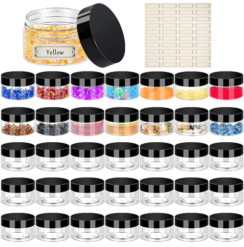 Hajoyful 2oz Plastic Jars with Lids 36PCS Small Cosmetic Slime Containers Clear Travel Round Jars Empty Sample Containers Leak Proof Pot Jars with Black Lids for Lotion and Cream Acrylic Powder