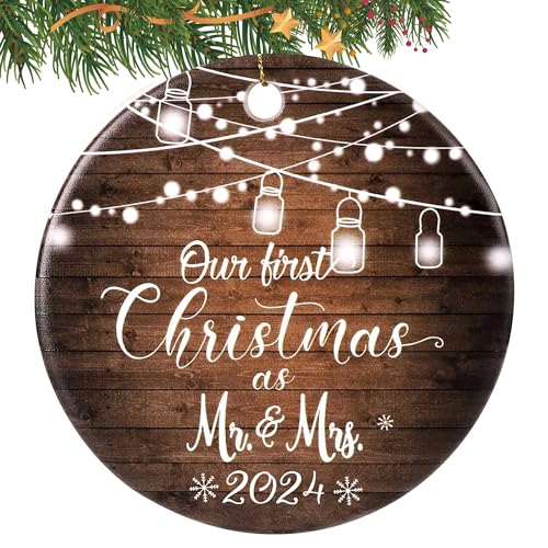 First Christmas Married Ornament 2024, Mr and Mrs Gifts, Wedding Gifts for Couples Unique 2024, Bridal Shower Gift, Just Married Ornaments for Newlywed,Bride
