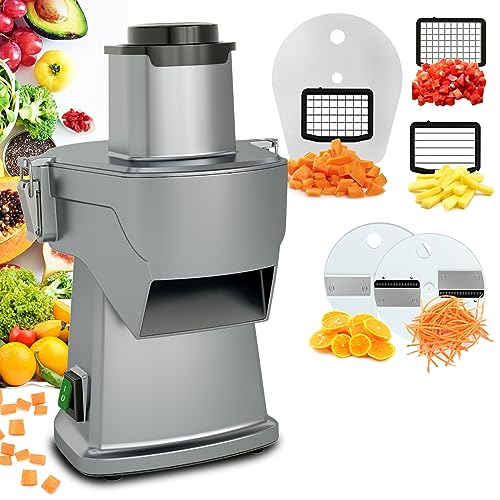 4 in 1 Electric Vegetable Chopper, Multifunctional Food Cutter＆Slicer, Mandoline Slicer & Cheese Grater, 110V Multi Blade French Fry Cutter & Veggie Slicer＆Dicer with Screwdriver, Cut-Resistant Gloves