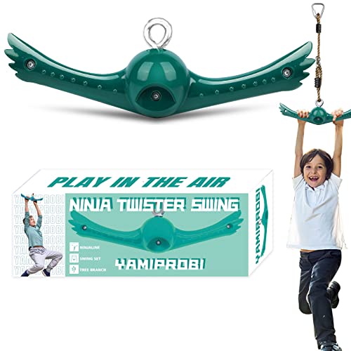 YAMIPROBI Swing Spins Set: 360° Handle Twist-Spin Flips Toy - Slackline Attachments Activate Play Powers - Accessories for Kids' Playground and Backyard Fun, Green