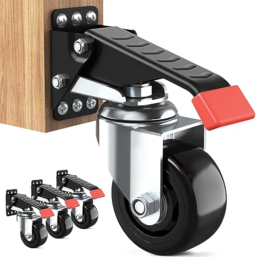 SPACEKEEPER Workbench Casters kit 920 Lbs Retractable Casters Heavy Duty Bench Caster Wheels Side Mounted Retractable Workbench Wheels Designed for Workbenches Machinery & Tables, 4 Pack