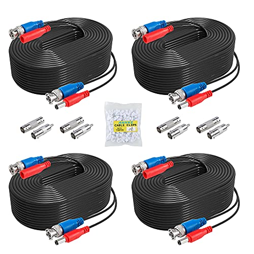 ANNKE 4 Pack 30M/100ft All-in-One Video Power Cables, BNC Extension Surveillance Camera Cables for CCTV Security DVR System Installation, Free 8 x BNC Connectors and 100pcs Cable Clips Included