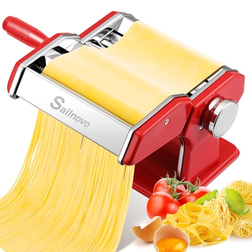 Sailnovo Pasta Maker Pasta Machine, 180 Aluminum Alloy Pasta Roller with 9 Adjustable Thickness Settings and 2 Cutter, Noodle Maker Perfect for Spaghetti, Fettuccini, Lasagna, or Dumpling Skins, Gift