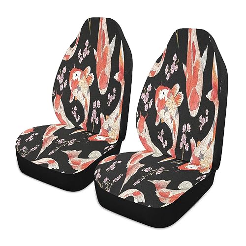 YETTASBIN Koi Fish Front Car Seat Cover, Non-Slip Stain Water Resistant Breathable Car Seat Protector Universal Fits SUV, Auto Cars, Truck, 2 Pack