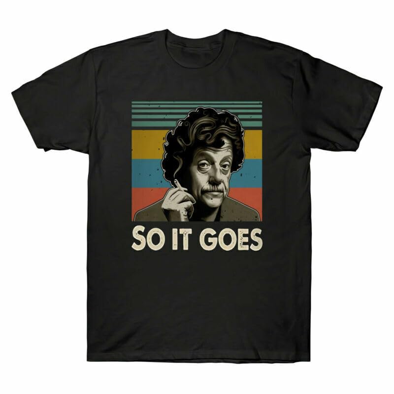 Goes So Tee Cotton It Shirt Vonnegut Black Navy Retro Men's Kurt Vintage T