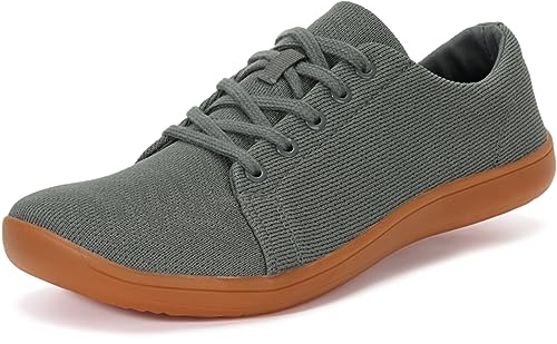 WHITIN Men's Fashion Barefoot Knit Minimalist Sneakers Wide Fit Toe Box Zero Drop Sole Size 9.5-10 Minimus Casual Outdoor Shoes Walking Grey Gum 43