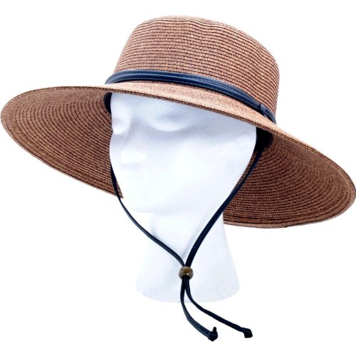 Sloggers Women's Wide Brim Braided Sun Hat with Wind Lanyard - UPF 50+ Maximum Sun Protection Dark Brown