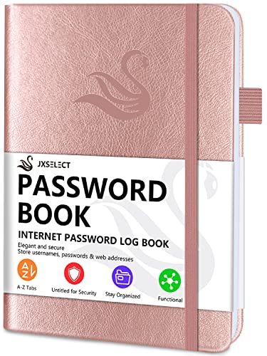 Elegant Password Book with Alphabetical Tabs - Hardcover Password Book for Internet Website Address Login - 5.2' x 7.6' Password Keeper and Organizer w/Notes Section & Back Pocket (Rose Gold)