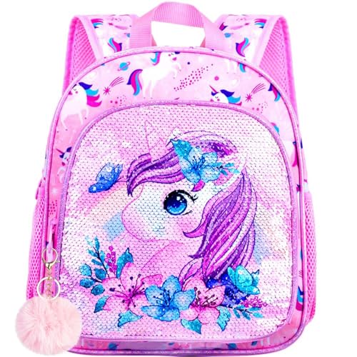 UFNDC Toddler Backpack for Girls, Kids Cute Unicorn Preschool Bookbag, Kindergarten Sequin School Bag