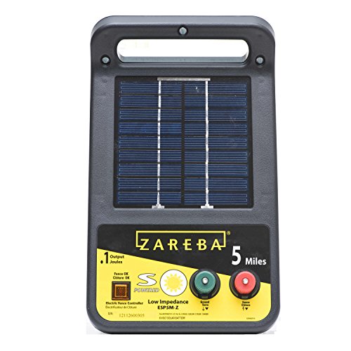 Zareba ESP5M-Z Solar Powered Low Impedance Electric Fence Charger - 5 Mile Lightning Electric Fence Energizer, Contain Animals and Keep Out Predators,Black