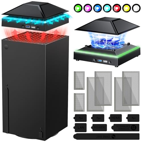 Upgrade RGB Cooling Fan for Xbox Series X with Dust Cover Filter, Colorful LED Light Cooler System Accessories with Low Noise 3 Levels Adjustable Speed Fan, Extra 2 USB Port for Xbox Series X Console