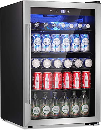 Antarctic Star Beverage Refrigerator Cooler - 145 Can Mini Fridge Glass Door for Soda Beer or Wine, Small Drink Dispenser, Clear Front Door for Home Office or Bar, 4.4Cu.Ft.