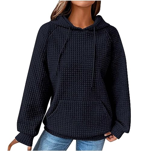 Ceboyel Women Waffle Knit Cute Hoodies Drawstring Pullover Sweatshirts Fashion Casual Sweaters Comfy Fall Clothes Outfits womens Sweatshirts And Hoodies Navy S