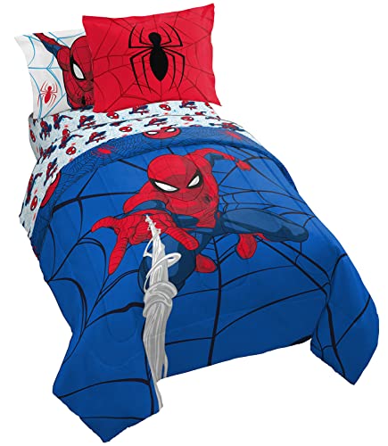 Jay Franco Marvel Spiderman Webtastic 5 Piece Twin Size Bed Set - Includes Reversible Comforter & Sheet Set - Super Soft Kids Bedding Fade Resistant Microfiber (Official Marvel Product)
