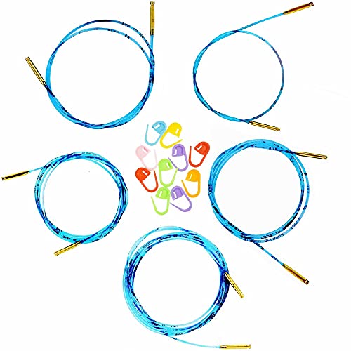 addi Click Interchangeable Cords 5-Set for Bamboo and Olive Wood Circular Tips Makes 24/32/40/47/60 inch (60/80/100/120/150 cm) Needles Bundled with 10 Artsiga Crafts Stitch Markers