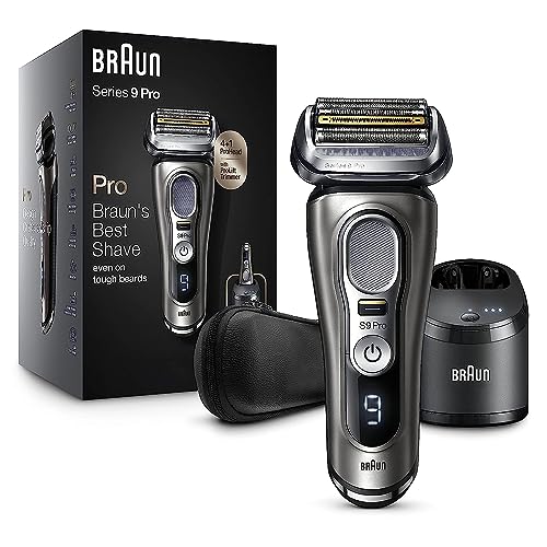 Braun Electric Razor for Men, Series 9 Pro 9465cc Wet & Dry Electric Foil Shaver with ProLift Beard Trimmer, Cleaning & Charging SmartCare Center, Head Shavers for Bald Men, Noble Metal