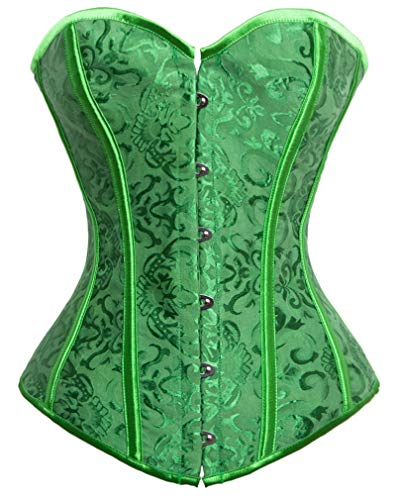 Kimring Women's Vintage Palace Jacquard Sweetheart Body Shaper Strapless Overbust Corset Green Large