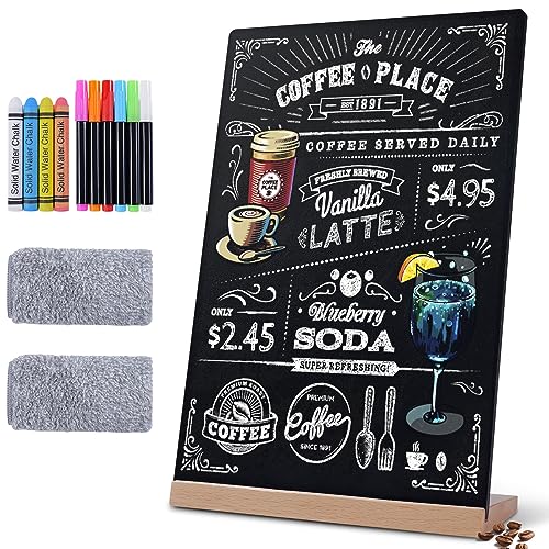 8 x 12' Chalkboard Sign, Reusable Double Sided Small Chalkboard Signs with Wooden Base Stand, Menu Chalk Board Sign Store Food Signs for Party, Tables Decoration, Bar and Restaurant (1 Pack)