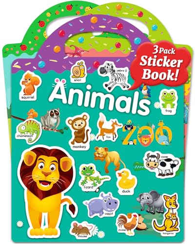 Benresive Reusable Sticker Books for Kids 2-4, 3 Sets Sticker Books for Toddlers 1-3, Toddler Sticker Book Age 2-4, 94 Pcs Cute Waterproof Stickers for Teens Girls Boys - Animals, Dinosaurs and Insect