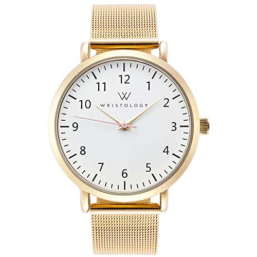 Wristology Olivia Gold Womens Watch with Numbers - for Nurses Large Face Analog Easy to Read Nurse Watch with Second Hand Stainless Steel Mesh Band for Women, Men Nurses, Teachers, OC070N