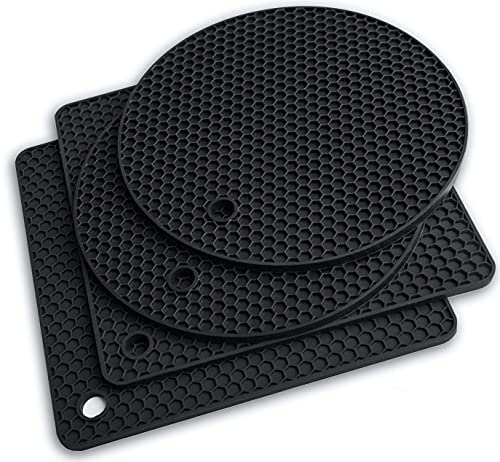Q's Inn Silicone Pot Holders and Trivet mats Heat Resistant to 440°F to Protect Your Table and countertop Contains 4 Pieces 2 Round and 2 Squared