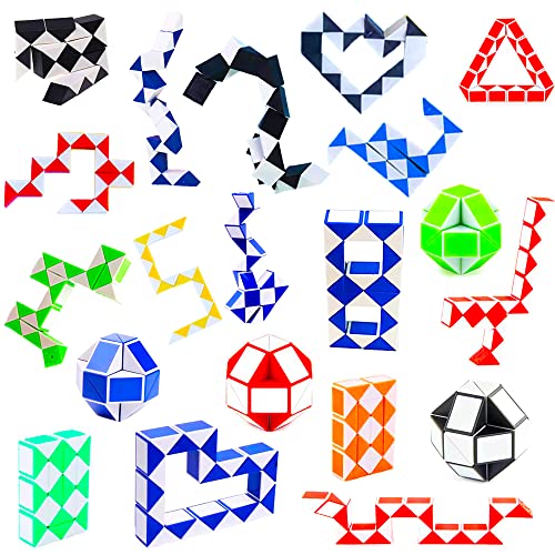 24 Pack 24 Blocks Fidget Snake Cube, Mini Snake Ruler Twist Puzzle Toys for Kids Party Bag Fillers, Party Favors Supplies, Fidget Sensory Toys, Random Color