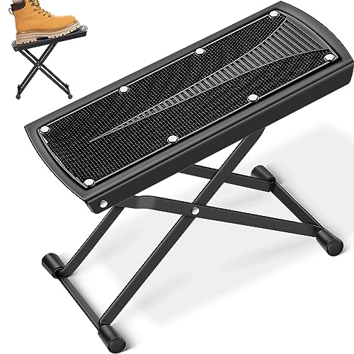 CAHAYA Guitar Foot Stool: 6 Position Height Guitar Foot Rest Folding Extra Stable Foot Rest Stool with Rubber Feet and Non-Slip Rubber Pad for Classical Guitar Player CY0337