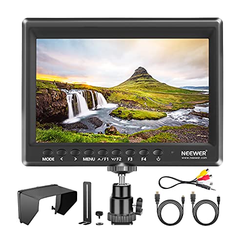 Neewer F100 7inch Camera Field Monitor HD Video Assist IPS 1280x800 HDMI Input 1080p with Sunshade and Ball Head for DSLR Cameras, Handheld Stabilizer, Film Video Making Rig (Battery Not Included)