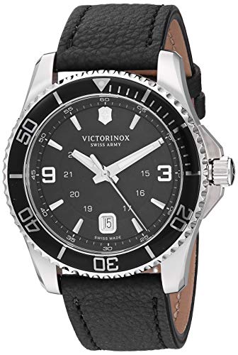 Victorinox Men's Stainless Steel Swiss Quartz Watch with Leather Strap, Black, 21.4 (Model: 241862)