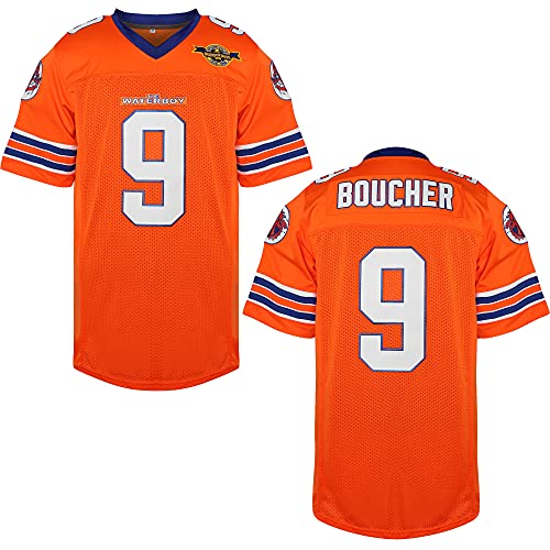 EETUG The Waterboy Football Jersey #9 Bobby Boucher 50th Anniversary Stitched Mud Dogs Bourbon Bowl Movie Jerseys for Men (Orange, XX-Large)