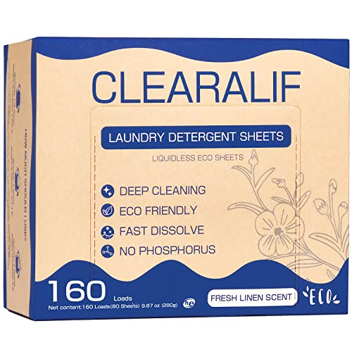 CLEARALIF Laundry Detergent Sheets Up to 160 Loads, Fresh Linen - Great For Travel,Apartments, Dorms,Laundry Detergent Strips Eco Friendly & Hypoallergenic