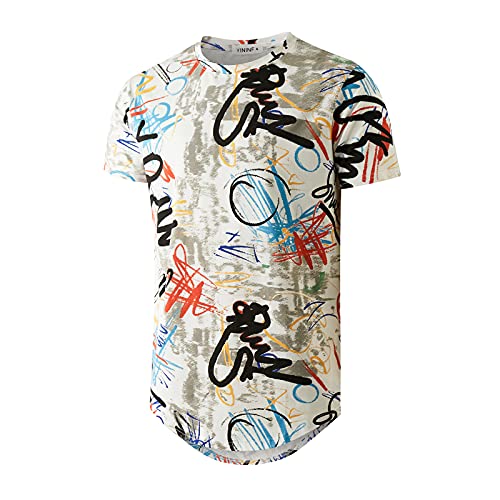 YININF Mens Hipster Hip-Hop Urban Tees - NYC Street Fashion Graffiti Animation Print T-Shirt(210 White XL)