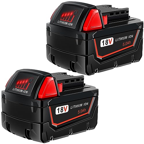 rebicacate M18 Battery 18V Replace for All Milwaukee M18 Battery 48-11-1850 48-11-1840 M18 M18B Cordless Power Tools Milwaukee 18V Battery Lithium-Ion 2 Packs