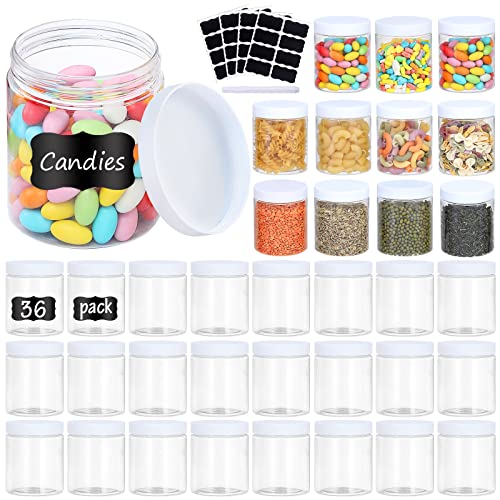 36PCS 8OZ Plastic Jars with Screw On Lids, Pen and Labels Refillable Empty Round Slime Cosmetics Containers for Storing Dry Food, Makeup, Slime, Honey Jam, Cream, Butter, Lotion (White)