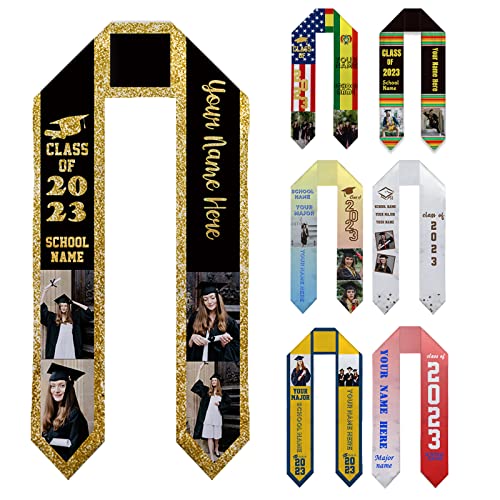 GONIS Custom Graduation Stole Class of 2024 Customized Congratulations Stole with Photo Text Personalized Printed Graduation Sash Gift with Trim Honor, 70 Inches