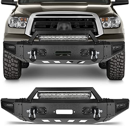 ECCPP Front Bumper Fit for 2005 2006 2007 2008 2009 2010 2011 2012 2013 for Toyota Tundra with D-ring and Winch Plate,Texture Black